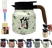 Doresty Tea Pot, Vintage Floral Pattern Tea-Built-in Infuser, Doresty Thermos Tea Pot, V-Shaped Spout, Mini Hot Coffee Pot Office Stainless Steel with Lid for Hot Drinks (Style-E,800ml)