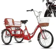 3 Wheel Bikes Adult Tricycles with Baskets Back Seat 20 Inch Three-Wheeled Cruise Trike Shock Absorber Fork for Seniors Women Men Picnics Shopping, Tricycle