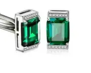 3 Ct Emerald Cut Lab Created Green Emerald Men's Cufflink 14K White Gold Plated