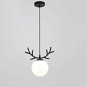 Modern Antler Pendant Light with Glass Globe Shade, Metal Frame, Single Light Ceiling Lamp, E27 Base, Kitchen Restaurant Bar Balcony Hanging Pendant Light, Bulb Not Included (C)
