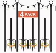 10Ft String Light Poles 4 Pack for Outdoor Lights with Fence Brackets