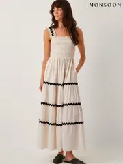 Monsoon Natural Tabitha Sleeveless Smocked Midi Dress (W65328) | $173