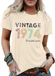 [AIMITAG] 50th Birthday Gift Shirts Vintage 1973 Original Parts Tshirt for Women Letter Print Retro Birthday Casual Tee Tops