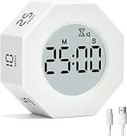 Pomodoro Timer with Clock,5, 25, 3,10,30,60,90 Minutes Preset, Desk Productivity Cube w/Gravity Sensor for ADHD, Alarm & Mute Functions, Ideal for Work, Study, Kitchen, Back to School