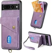 Compatible with Google Pixel 6a Wallet Cover,Compatible with Google Pixel 6a Card Holder [PC+TPU+PU] 3 in 1 Kickstand Phone Case Purple