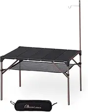 MOON LENCE Camping Table, Aluminum Alloy, Roll Table, Lantern with Hanger, Outdoor, Hiking, BBQ, Foldable, Compact, Ultra Lightweight