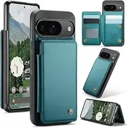 [ELEPIK] for Google Pixel 9/9 Pro Case with Card Holder, Kickstand [4 Card/Cash Holder] [for Women & Men] [Durable PU Leather] Magnetic Wallet Phone Cover for Pixel 9/9 Pro, Fashion Green
