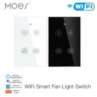 MOES WiFi RF Smart Ceiling Fan Light Switch Wall Touch Glass Panel Alexa Google