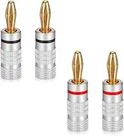 4PCS speaker banana plug, closed screw 24K gold plated banana speaker plug connector,4mm pin plug double screw type for speaker wires,home theater,audio/video receivers,amplifiers and sound systems