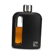 Modern Glass Hip Flask for Whiskey and Spirits (Double Silicone Black 240mL