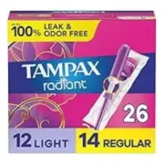 Tampax Radiant Tampons Duo Pack with LeakGuard Braid Light/Regular 26 Ct