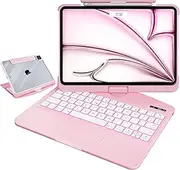 FFENDOUNIU for iPad 10.2 inch Case with Touch Keyboard, 360°Rotating Stand for iPad 7th/8th/9th Generation, 7 Color Backlight, Tech Style (Pink)