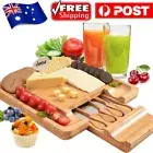 Bamboo Cheese Board & Knife Set Large Charcuterie Board with Slide out Drawer Au