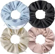 Bmeigo 4PCS Disco Hair Scrunchies with Zip Pocket for Women Girls - Large Hair Ties 4 Colours Soft Elastic Ponytail Holders No Damage for Thick Thin Straight Curly Hairs, Night, Gym Use