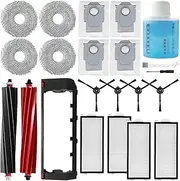 Main brush Cover Kit Compatible with Roborock Q revo Master/V20/P10S Pro Vacuum Cleaner Robot Roller brush Mop cloth Side brush Dust bag HEPA Filter Replacement Accessories Parts （21 Kit）
