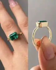 NEW 3.Ct Emerald Cut Emerald Solitaire Engagement Ring 14K Yellow Gold Plated