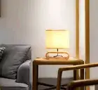 Modern Table Light Wooden Base Bedside Desk Lamp Fabric Lampshade E27 White
