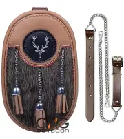Handmade Kilt Sporran - Stag Head Badge, Leather Chain & Strap