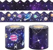 2 Rolls Bulletin Board Borders,100 ft Galaxy Scalloped Borders Trim for Bulletin Boards, Desks, Lockers, Home, School or Classroom Decor (Starry Sky and Outer Space