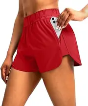 [YYV] Women's Running Shorts with Zipper Pockets Quick-Dry Elastic Waist Band Athletic Gym Shorts for Women with Liner