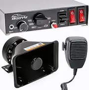 BooYu 12V 200W Police Emergency Siren for Vehicles Truck, 9Tone Rectangle Speaker Horn Alarm PA System [Handheld Microphone][2 x 10A Switches] for Firefighter Ambulance SUV ATV UTV