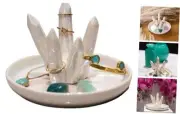 Ring Holder Healing Crystal Cluster Shaped Jewelry Tray White Iridescent Pearl