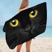 Black Cat with Yellow Eyes Microfiber Beach Towel