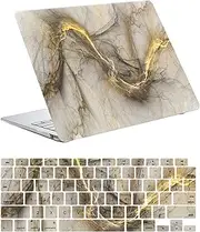 Laptop Hard Case Compatible with MacBook Pro 16 inch with Liquid Retina Display & Touch ID 2021/2023 Release M1 M2 M3 A2485 A2780 A2991, Plastic Hard Shell Case Cover & Keyboard Cover, Gold Grey