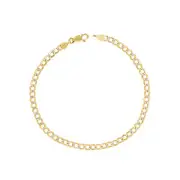 10K Yellow Gold 3.5mm Diamond Cut Pave Cuban Chain Bracelet Mens Womens 7" 8" 9"