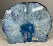 2 Agate Geode Blue Bookends Weight 3lbs 14.7 Oz Amethyst Blue Geode Polished