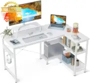 Corner Computer Desk L-Shaped with Storage Shelves Monitor Stand Small Space