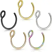 [Generic] 5 Pcs Nose Rings Hoops Fake Nose Ring Clip On Nose Ring fake lip piercing For Women Men, Stainless Steel, no gemstone