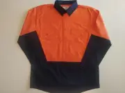 Hi Vis Long Sleeve Closed Front Work Shirt - Day Use - Orange Navy - PACK OF 3