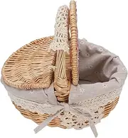 Wicker Picnic Basket with Lid and Handle, Picnic Hamper for Kids, Sturdy Woven Body with Washable Lining for Easter Camping Mother's Day (Daisy)