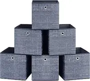 [SONGMICS] Storage Boxes, Set of 6, Non-Woven Fabric Organiser Boxes with Handle, Boxes Storage, 30 x 30 x 30 cm, Organiser Box, for Cube Shelf, Folding Box, Clothes Storage, Mist Blue RFB006I01