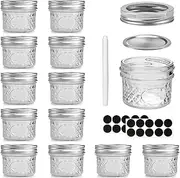 Hniuyun 12 pack Mini Mason Jars, 4 oz Glass Jars with Silver Lids for Overnight Oats, Jam, Honey, Wedding Favors, Shower Favors, DIY Spice Jars