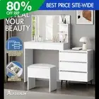 ALFORDSON Dressing Table Stool Set Makeup Mirror Desk Storage Cabinet White
