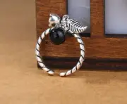 Rose feather ball charm sterling silver toe ring
