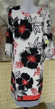NWT NINE WEST POLY LINED 3/4 SLEEVE PRINT DRESS SZ 6 MACHINE WASHABLE POLYESTER
