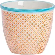 [Nicola Spring] Patterned Plant Pot - Orange - 14cm Porcelain Indoor Ceramic Planter with Drainage Holes Outdoor Garden Flower Pots for House & Garden Flowers