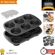 2 Pack Nonstick Muffin Pan, Carbon Steel Cupcake Pan, 6 Cup, Easy to Clean an...