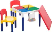 2 in 1 Multi Kids Activity Table Chair Set with Creative Building Blocks - 100 P