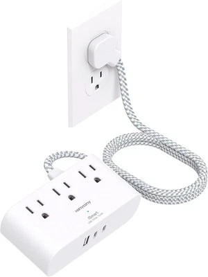 Flat Plug Power Strip, 6 Ft Ultra Thin Extension Cord, 3 6 Ft, White