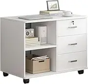 Cuteam File Cabinet, 3 Drawer Wood File Cabinet, Office Storage Cabinet, Mobile Lateral Filing Cabinet, Printer Stand with Open Storage Shelves for Home Office (White)