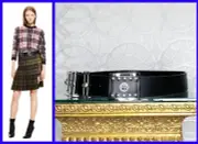 F/2015 VERSUS+VACCARELLO BLACK LEATHER BELT w/SILVER-TONE LION HARDWARE 80/32