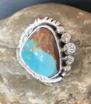 Womens Blue Royston Turquoise Navajo Sterling Silver Ring Size 10 10425