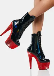 [Pleaser] Black Holo Bejeweled-1020-7 Platform Heels