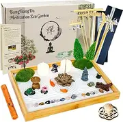 Miniature Japanese Zen Garden Kit - Mini Chakra Crystal Quartz Rock Sand Garden Sandbox Desktop Meditation Altar Zen Decor Zen Gift Set Home Office Desktop Rake Tools Bonsai Spiritual Items