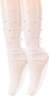 [Generic] Women's Pearl Sock Glitter Socks Sparkly Mesh Loose Socks Decorated sequin Transparent Sock