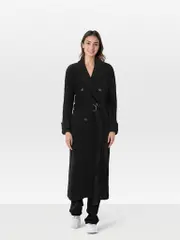 Black Long Wool Belted Coat